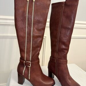 New York & Company Brown Over the Knee Boots with Chunky Heel